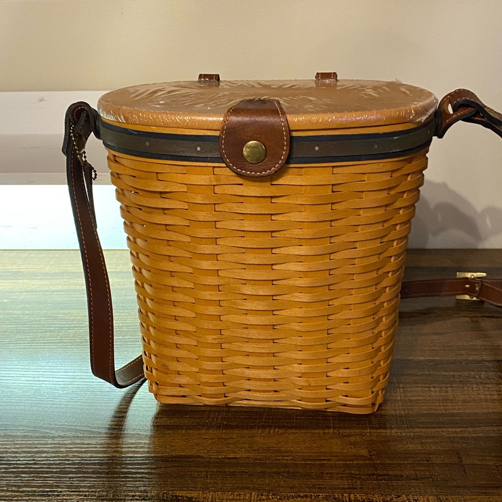 Large Longaberger 2001 Saddlebrook Purse/Handbag with Protector, Leather Straps